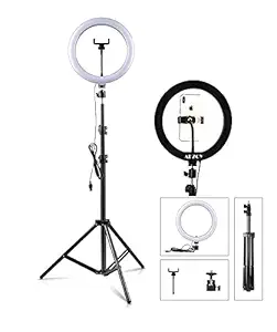 ADZOY Professional Combo of Ring Light, Overhead Suspension Arm Stand Metal Lapel Collar Microphone (Rig_10_Tri_7)