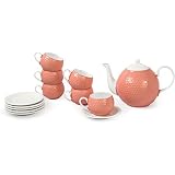 Sanjeev Kapoor  Bone China Tea Set, 13-Pieces, 1 Litre, Peach
