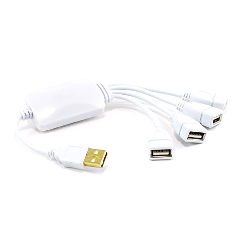 Flexible USB 2.0 Hub 4 Port | Neues Modell | Verteiler Kabel USB 4 fach | Plug & Play | Notebook-Laptop / PC-Mac | weiß