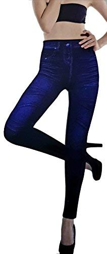 Cflagrant Leggings Femme Extensible Jeans 1200 Denier Interieur Ultra Confort, Bleu Jean, 42/44