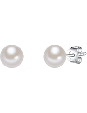 Valero Pearls Classic Collection Damen-Ohrstecker Hochwertige Süßwasser-Zuchtperlen in ca.  6 mm Button weiß 925...