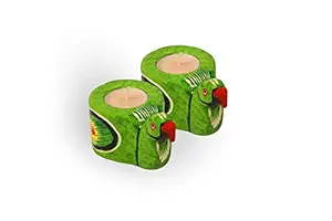 Little Loops Wooden Parrot Tealights/Diya/Candle Holder Set of 2 for Home Decor | Gift Item | Home Decoration | Festive Gifts | Made in India