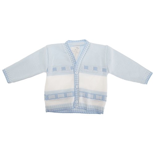 Baby Boys Blue And White Square Pattern Knitted Cardigan (0-3 Months) (Blue)