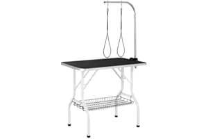 Yaheetech Table de Toilettage pour Chien/Chat/Animaux de Companie Pliante avec Potence Réglable 2 Sangles Une Panier de Rangement et Surface Travail Plus Large Antidérapente Capacité 100kg