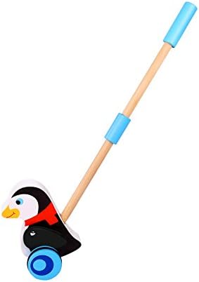Tooky Toys Push Along Penguin-Baby Toy, Gift for Toddlers-Traditional Wooden Pull for Boys and Girls