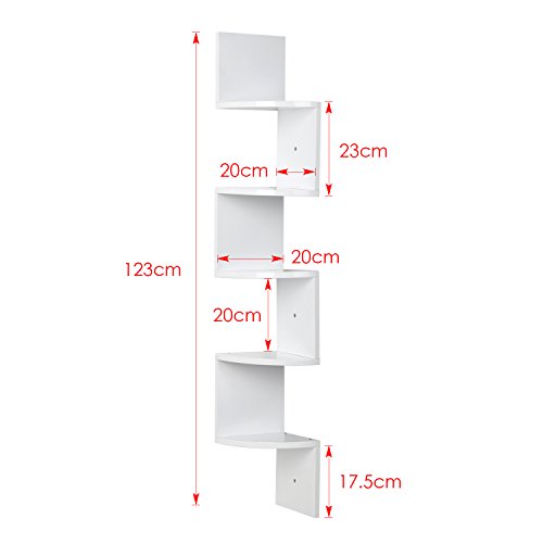 HOMFA Landhaus Eckregal Zickzackregal Hängeregal Büroregal Wandablage Wandboard 5 Regalböden beschichtet hochglänzend Belastbarkeit bis ca.15kg - 2