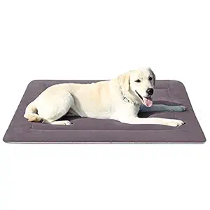 Dog Bed Mat Large Soft Crate Pad 42 In- 100% Machine Washable Anti-Slip Fleece Mattress Luxury Rich Color (42, Grey)