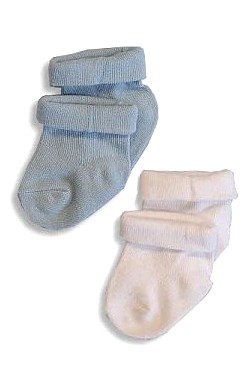 Twin Pack White & Blue Baby Boys Socks - Newborn Baby Socks 2 Pack - UK Size 00-0