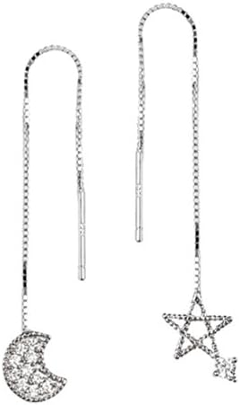 iszie jewellery sterling silver crystal moon and star threader earrings,dangle star earrings,star pull through earrings