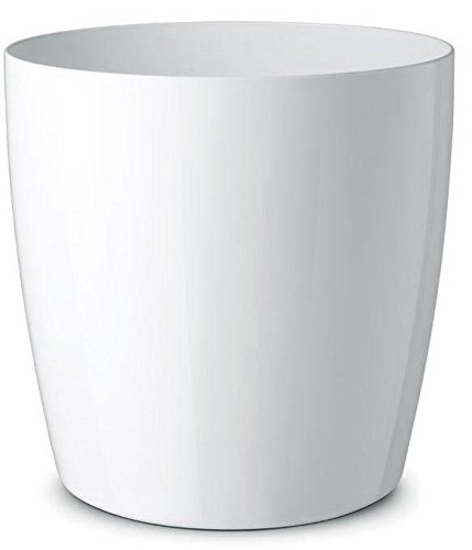 Pflanztopf "Teramo" rund 35 cm Ø und 34 cm Höhe, weiß hochglänzend mit Wasserreservoir und Rädern