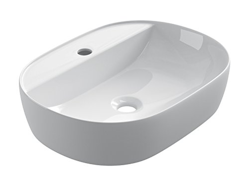 STARBATH PLUS Vasque À Poser Salle De Bain Céramique Forme Ovale Lavabo SFINOC (50 x 38 x 12 cm)