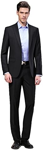 DAROuomo 8618 Men's Suit one Button Side Vent Jacket Flat Front Pants. (XXL, Black)