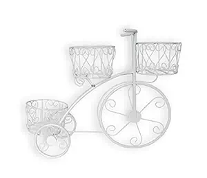 GIG Handicrafts Cycle Style Stand Iron Without Pot Large Tricycle, Planter Stand, Stand for Pots, Pot Stand for Plants in Balcony (73 cm x 21 cm x 60 cm, White)