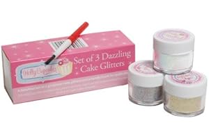 Set of 3 Holly Cupcakes Stunning Sparkly Decorating Glitters with Application Brush: Silver, Gold and Iridescent White