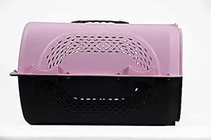 Petlicious & More IATA Approved Pet Travel Carrier Plastic Handle Hinged Door Folding Collapsible Transport Box Crate Cage for Puppies & Cats, Size 19.5 x 13 x 12.5 (Pink)
