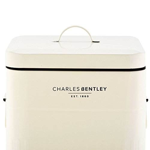 Bentley Tret-Mülleimer/Treteimer – Eckiges Retro-Design – Stahl – Blau/Creme – 30 L – Creme - 2