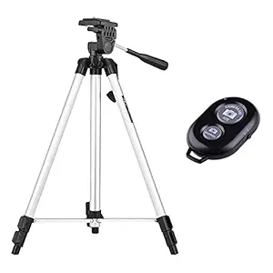 Digilex 5 Feet 330A Aluminium Adjustable Portable and Foldable Tripod Stand Mobile Clip and Camera Holder with Bag and Selfie Remote