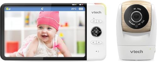 VTech VM919 HD Vigilabebè – Vigilabebè video con teleobiettivo grandangolare – Visuale panoramica a 360°, video in HD, audio cristallino, schermo LCD a colori da 7 pollici con funzione visione notturn