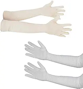 Ek Udaan -Beige + White Colour Protection Arm Sleeves, Hand Socks for Men and Women (Unisex) Used for Driving,Hiking, Sports,Biking, Cycling,Sunburn, dust & Pollution Protection