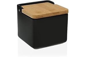 BigBuy Home SALERO Tapa BAMBÚ Negro, Cerámica, Multicolor, Estándar