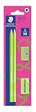 Compuesto de fibra natural Staedtler - Set Lápiz Grafito Neon verde: Lápiz + Goma de borrar + Afilalápices