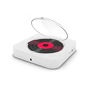 KC-909 Portable CD Player Built-in Speaker Stereo CD Players with 3.5mm Headphones Jack LED Screen Wall Mountable CD Music Player with IR Remote Control Supports CD/BT/FM/TF Card/AUX (White) -Layfoo