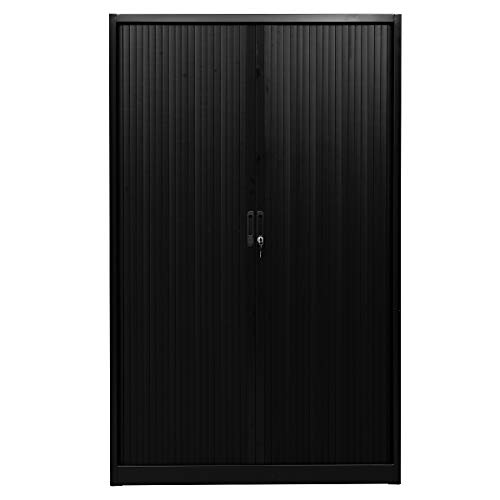Certeo Rollladenschrank | 5 OH | HxBxT 195 x 120 x 46 cm | Schwarz | Jalousieschrank Aktenschrank Büroschrank Universalschrank Querrollladenschrank