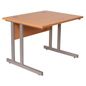 BIMI Rectangular Workstation - Beech Rectangular Office Desk - Width 100cm - Steel Cantilever Legs - Sturdy Home Office Furniture Computer Workstation - W 1000mm x D 800mm x H 725mm - 25mm Thick MFC Desktop