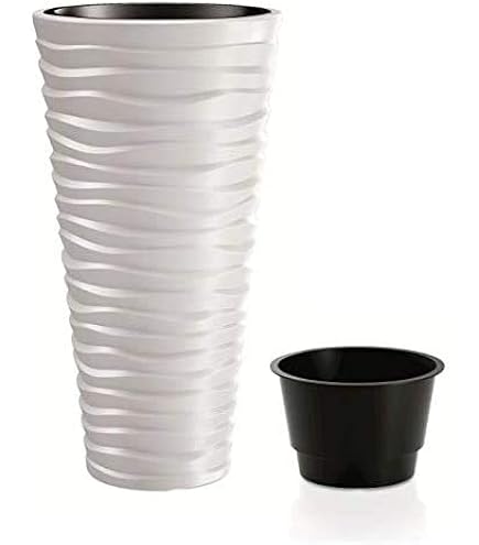Blumentopf rund hoch - sand schmal - 29,5 cm - wei -: Amazon.de: Garten