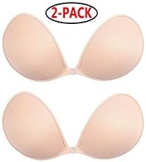 WSDLUDDR Self Adhesive Bra,Sticky Lite Silicone Invisible Push Up Bra Push Up With Buckle (D, 2 Pack-Flesh Color)