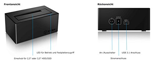 ICY BOX IB-117-U31 1-fach Dockingstation für 2,5″ (6,35 cm) & 3,5″ (8,9 cm) SATA HDD/SSD mit USB 3.1 Anschluss (Gen 2 & Type-C), SATA III, Schwarz - 3