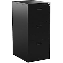 tectake 402942 Armoire de Bureau, Meuble de Classement, de Rangement à 3 Tiroirs à 2 Clés en Acier 62,4 cm x 46 cm x 102,8 cm Noir