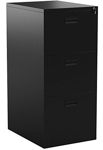 tectake 402942 Armoire de Bureau, Meuble de Classement, de Rangement à 3 Tiroirs à 2 Clés en Acier 62,4 cm x 46 cm x 102,8 cm Noir