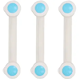 LADWA 3 Pieces Child Safety Strip Locks Baby Locks for Cabinets and Drawers (Blue, Pack of 3), Toilet, Fridge & More. Easy Installation, No Drilling Required