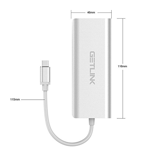 USB C Hub ,Getlink Typ C Hub mit USB C Ladeanschluss, HDMI Port 4K, Gigabit LAN, SD-Kartenleser, 2 USB 3.0 Port Adapter für Typ C Geräte wie MacBook Air, MacBook Pro, Mac Mini, Google Chromebook (Silber) - 6