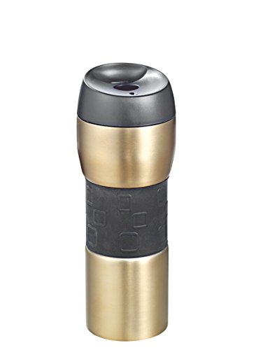 Esmeyer 305-036 Kaffeebecher Via für unterwegs aus doppelwandigem, gebürstetem 18/8, Höhe circa 20 cm, Durchmesser 6,8/8 cm Thermobecher, Edelstahl, bronze