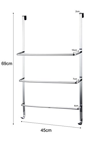 axentia Handtuchhalter für die Tür, Türgarderobe mit drei Stangen, Handtuchhaken zum Hängen, leichte Montage, ca. 45 x 10,5 x 69 cm, verchromt - 2