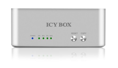 Icy Box IB-120CL-U3 2-fach Dockingstation für 2,5″ (6,35 cm) und 3,5″ (8,9 cm) SATA HDD/SSD mit USB 3.0, Klonfunktion und JBOD (silber/weiß) - 2