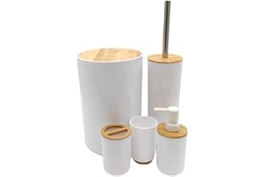 D,casa - Set Accesorios Baño de Bambú Estilo nordico Blanco - Juego de 5 Piezas