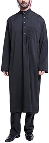 Zhuhaijq Mens Robe Suit Male Long Sleeve Kaftan Abaya Middle East Costume with One Pocket Muslim Ethnic Clothing