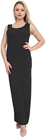 F4U® Ladies Racer Muscle Racer Back Jersey Long Vest Summer Maxi Dress Plus Size 8-26 (XXXL (UK 24-26), Black)