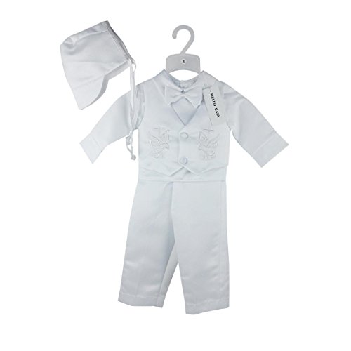 H/B 4 Pcs Cross Embroidery Christening Baptism Romper Infant Satin Vest Set Full Length (Newborn-2T) 0685B S