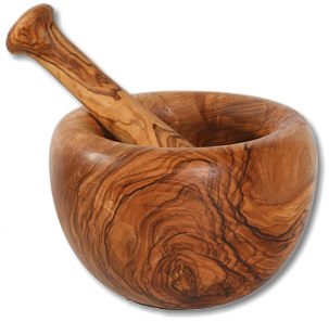 Olivenholz Mörser ca 12 cm Außendurchmesser Handarbeit Jedes Stück ein Unikat incl. Stößel