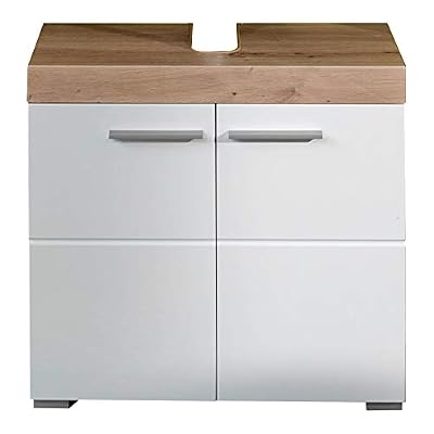Maisonnerie Meuble sous lavabo avec Rangement Amanda, Matériau en Bois, Blanc Brillant, 60 x 56 x 81,5 cm