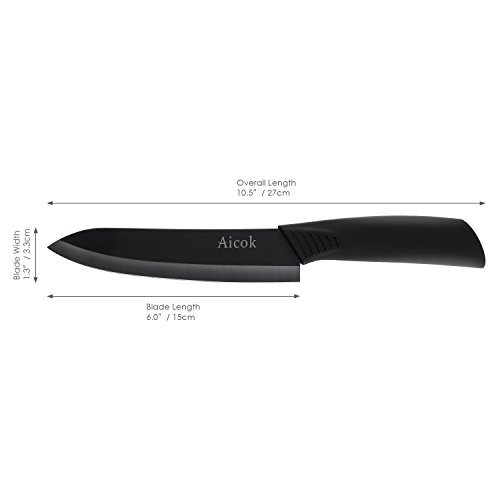 Aicok Keramikmesser 15 CM Küchenmesser Chefmesser mit der Professionellen Schwarzen Klinge - 6