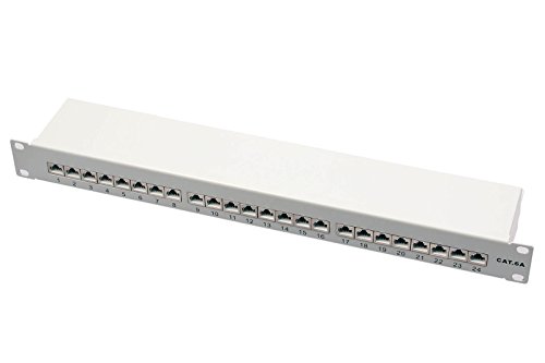 ProfiPatch SCENetwork KAT6A CAT6a Class Ea 24 Port Patchpanel Patchfeld aus Metall, lichtgrau RAL7035, STP 500MHz 10Gbit, zur 19" Montage im Netzwerkschrank