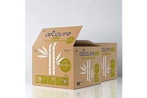 ‎ŒCOLIFE oecolife Toilettenpapier Box BAMBUS, 3-lagig, 54 Rollen á 250 Blatt, Großpackung, superweich, plastikfrei verpackt, vegan, nachhaltiges Klopapier