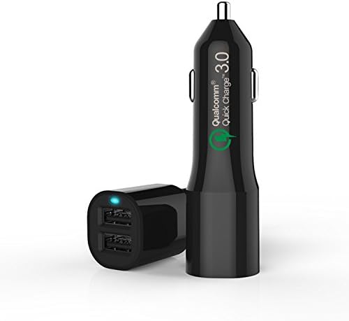tinxi® Quick Charge 3.0 Charger: Fast Charge Car Charger Dual Port Mini Car Charger – Qualcomm Certified) Car Charger 2 USB Outputs for Tablets, iPad, iPhone 6 6 Plus 6S/6S Plus, Samsumg Galaxy S7 P9, P9 Lite, P9 Plus Edge, Huawei, Xiaomi 5 LG G5 Android Sartphone (Black)