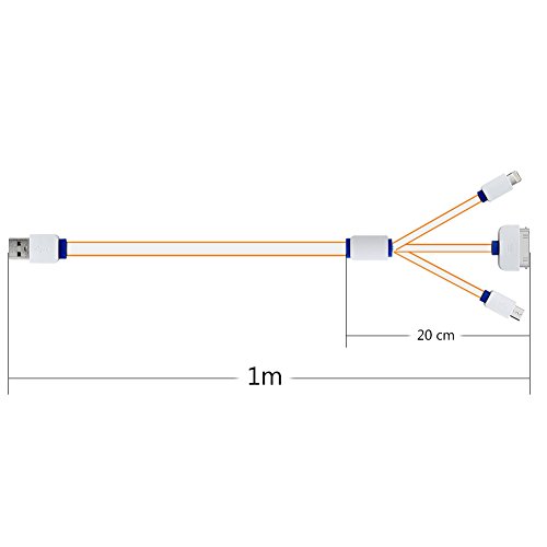USB Kabel, 3 in 1 Multi Universal USB-Ladekabel anzupassen Kabel für iPhone5 5S 6 6S Plus iPad 4 5 Air Pro Mini 2 3 4, iPhone 4 4S, Samsung, HTC, LG G3 G4, Energien-Bank und anderen Android Phone (Orange) - 3