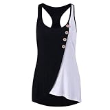 Yvelands Damen Weste Unterhemd Camisoles Damen Rundhals-Button Ärmellos Kontrast Stitching Tank Tops(Schwarz,M)